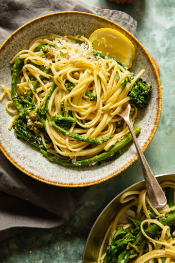 Lemon Garlic Pasta with Broccoli and Asparagus - The Veg Connection