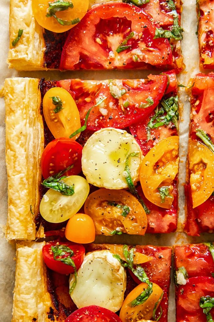 Cut pieces of the puff pastry tomato tart