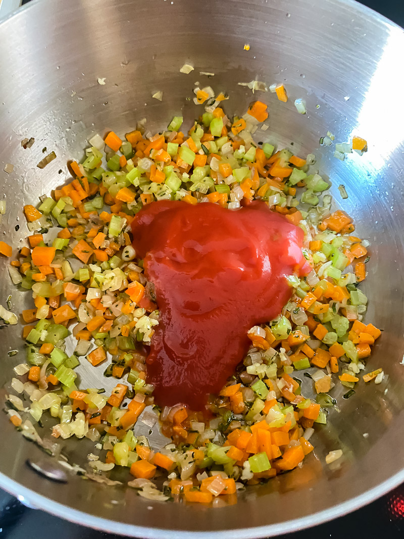 Chopped vegetables with passata in a pot