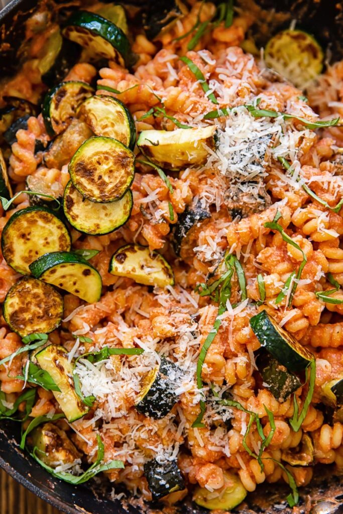 Close up of the courgette pasta