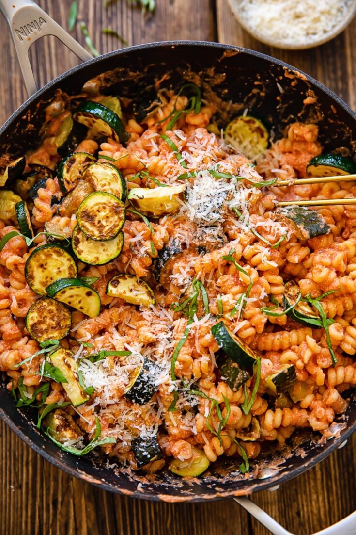 Zucchini Noodles with Roasted Eggplant, Tofu Ricotta & Pesto