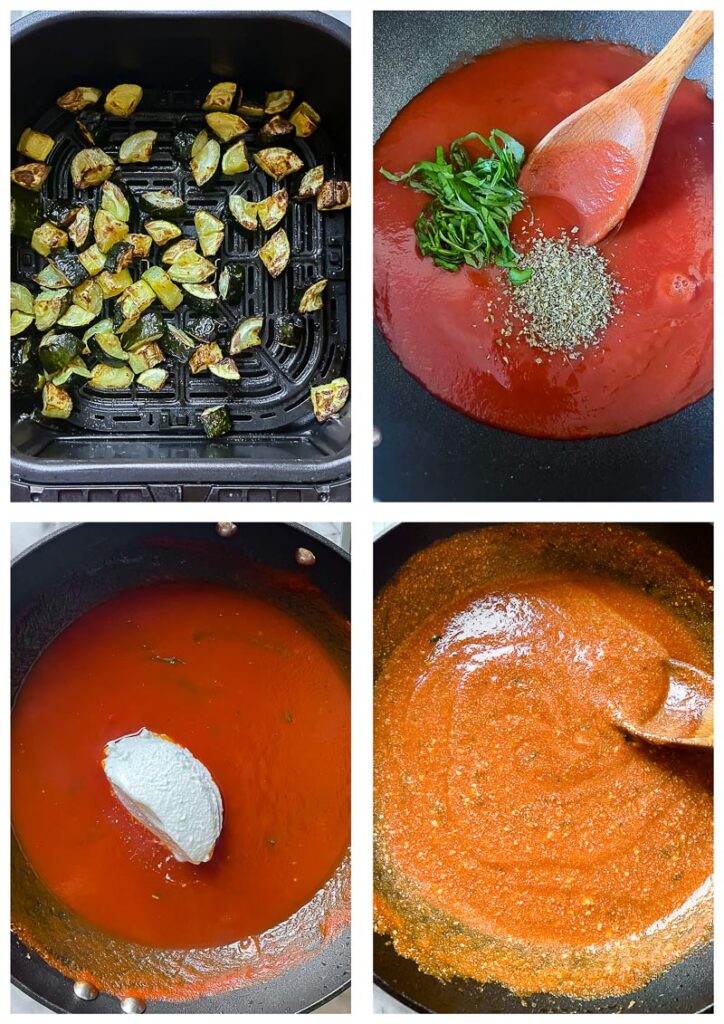 Process shots showing cooking and making sauce