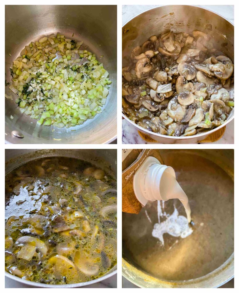 process shots showing the assembly of ingredients in a saucepan