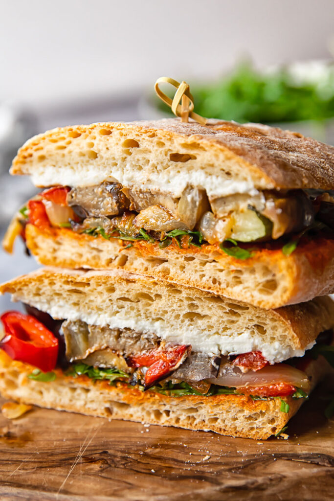 profile of a Roasted Vegetable and Goat Cheese Sandwich