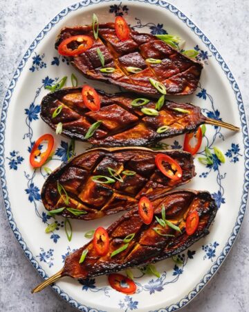 Roasted Aubergine with Garlic Tahini Sauce - The Veg Connection